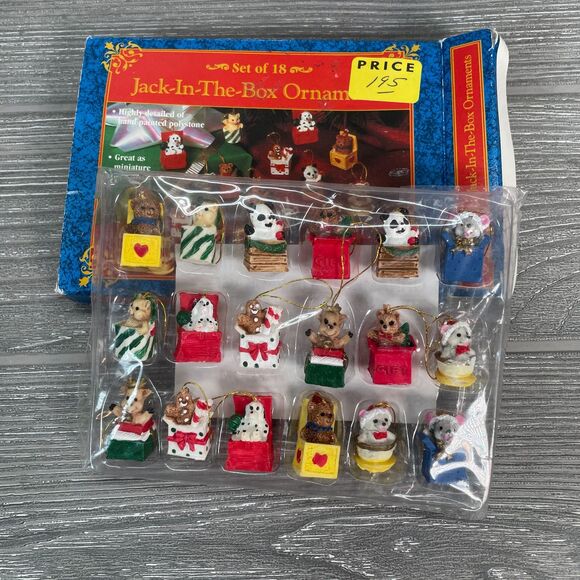 Vintage Giftco Jack In The Box Miniature Mini Christmas Ornaments Set Of 18 NEW - Picture 9 of 12